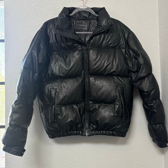Sprwmn Leather Down Puffer Jacket Black Size Small - Picture 3 of 7